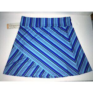Vintage Y2K Tehama Blue Aqua Navy Striped Stretch Pull On A-Line Skirt Small S